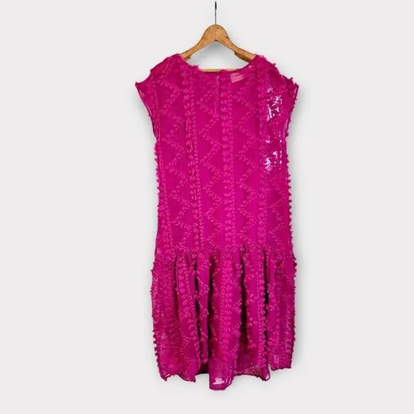 NWOT Anthropologie Maeve Blythe Textured Flocked Cap Sleeve Pink Maxi Dress MP