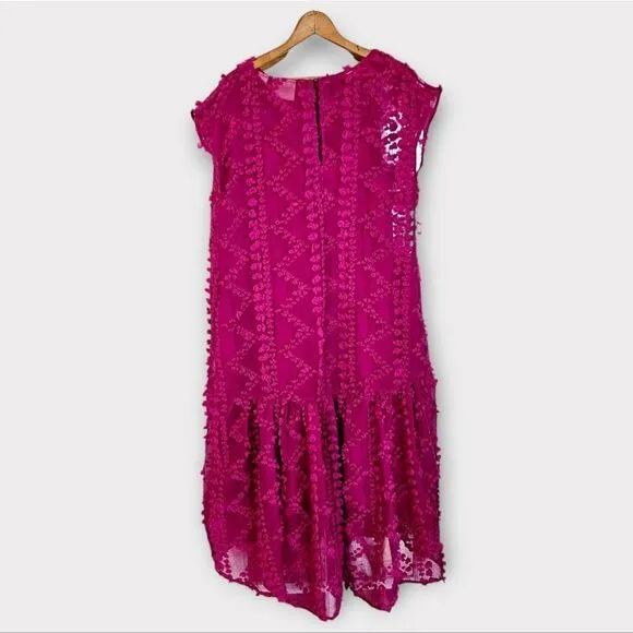NWOT Anthropologie Maeve Blythe Textured Flocked Cap Sleeve Pink Maxi Dress MP