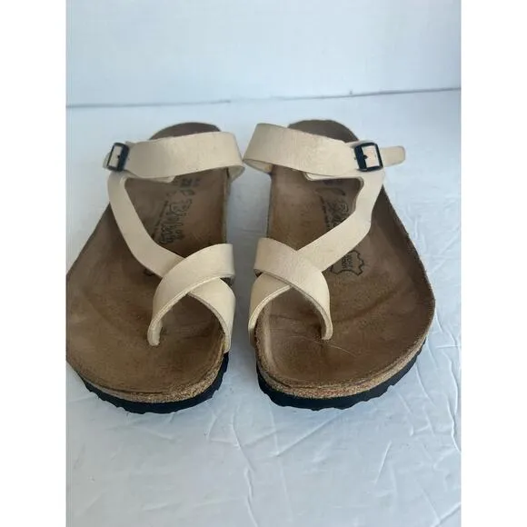 NWOT Birkenstock Mayari Ecru Nubuck Leather Tan/Brown Sandals Sz 5-5.5 EU 36