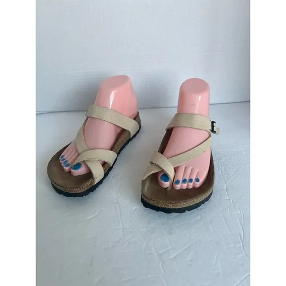 NWOT Birkenstock Mayari Ecru Nubuck Leather Tan/Brown Sandals Sz 5-5.5 EU 36