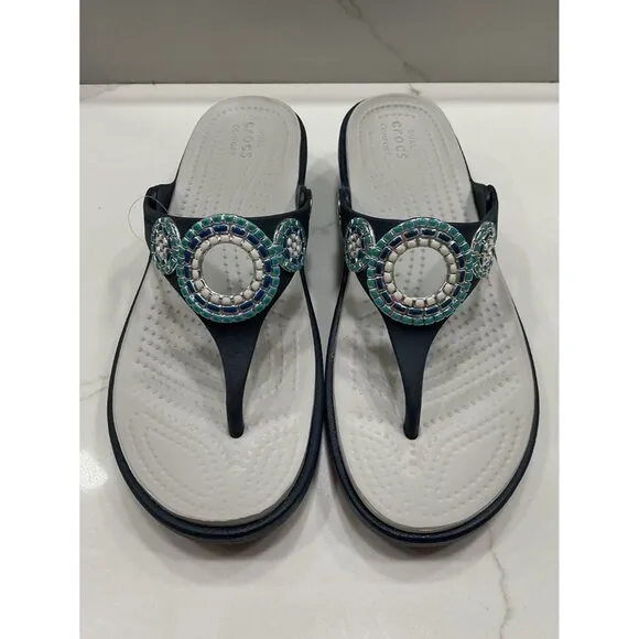 NWOT Crocs Sanrah Diamonte Wedge Sandals Size 8