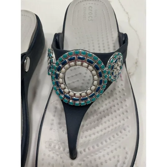 NWOT Crocs Sanrah Diamonte Wedge Sandals Size 8