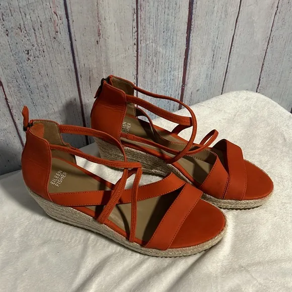 NWOT Eileen Fischer Wanda Strappy Leather Wedge Sandal
