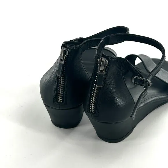 NWOT Eileen Fisher Mara Leather Sandals 5 Black Wedge Women's