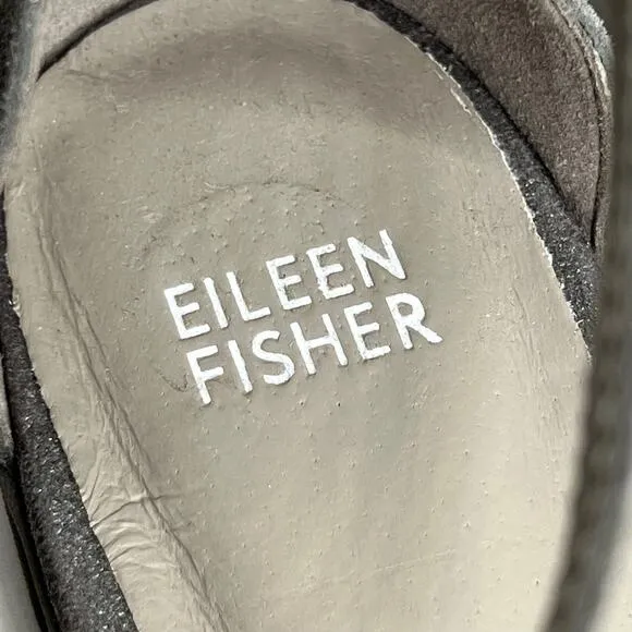 NWOT Eileen Fisher Noni Sandals Ankle Strap Silver Leather Block Heel Size 8