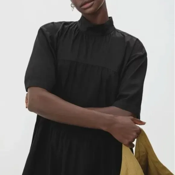 NWOT EVERLANE The Tiered Mockneck Dress Black Midi size medium
