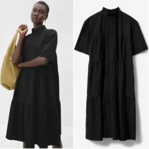 NWOT EVERLANE The Tiered Mockneck Dress Black Midi size medium