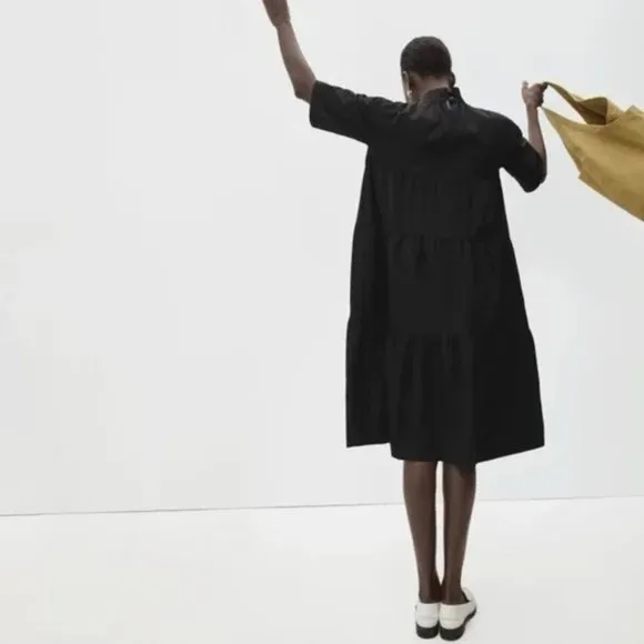 NWOT EVERLANE The Tiered Mockneck Dress Black Midi size medium