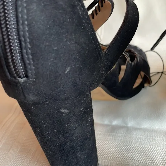 NWOT Express Black Suede Strappy Cage Lace Up High Block Heels - Size 9