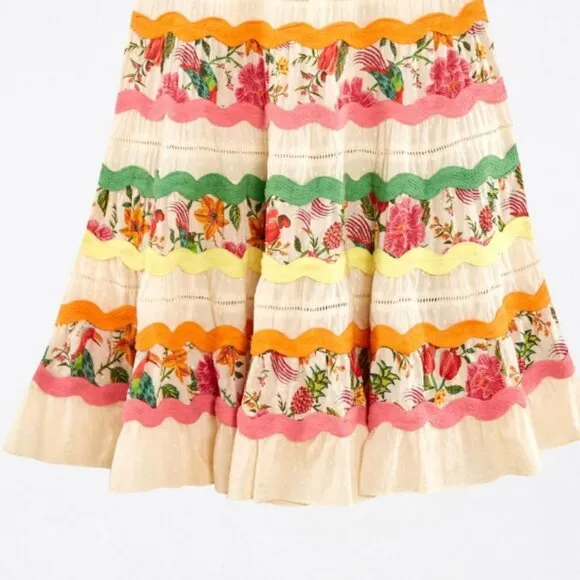 NWOT Farm Rio Toucan's Garden Multi Tiered Elasticized Waist Maxi Skirt XL $220
