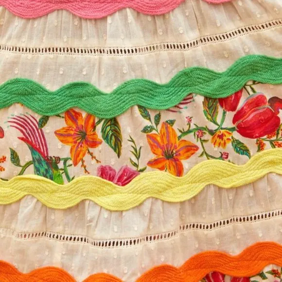 NWOT Farm Rio Toucan's Garden Multi Tiered Elasticized Waist Maxi Skirt XL $220
