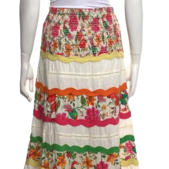 NWOT Farm Rio Toucan's Garden Multi Tiered Elasticized Waist Maxi Skirt XL $220