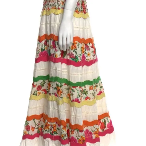 NWOT Farm Rio Toucan's Garden Multi Tiered Elasticized Waist Maxi Skirt XL $220