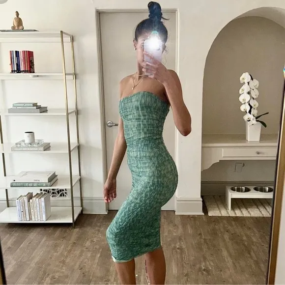 NWOT House of CB Sasha Strapless Dress Ivy Green Size XS