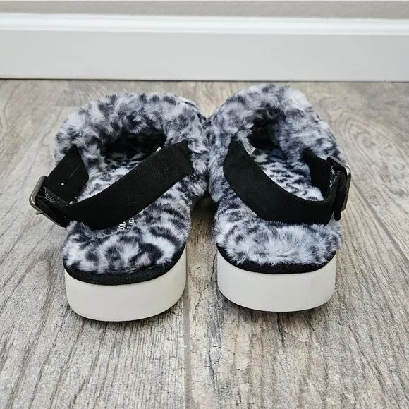NWOT Koolaburra by UGG Black White Cheetah Adjustable Slide Sandals Fuzz'd Out