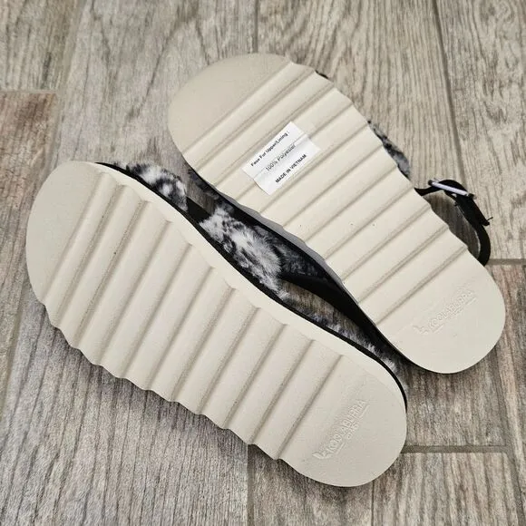 NWOT Koolaburra by UGG Black White Cheetah Adjustable Slide Sandals Fuzz'd Out