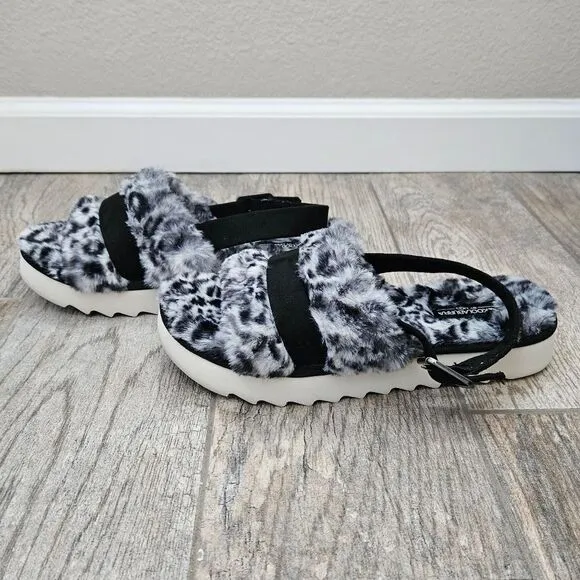 NWOT Koolaburra by UGG Black White Cheetah Adjustable Slide Sandals Fuzz'd Out
