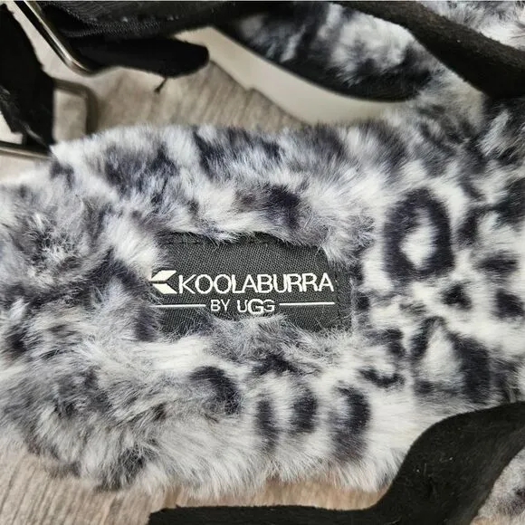 NWOT Koolaburra by UGG Black White Cheetah Adjustable Slide Sandals Fuzz'd Out