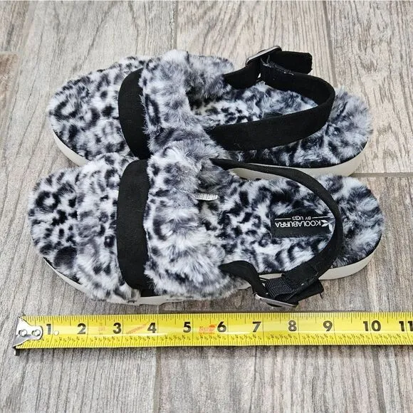 NWOT Koolaburra by UGG Black White Cheetah Adjustable Slide Sandals Fuzz'd Out