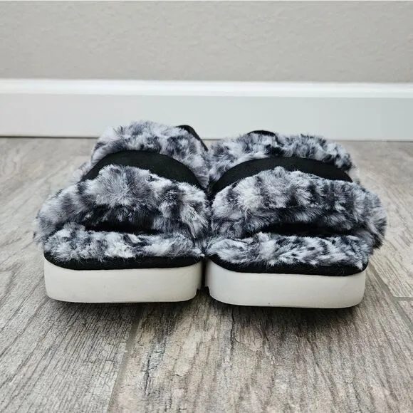 NWOT Koolaburra by UGG Black White Cheetah Adjustable Slide Sandals Fuzz'd Out