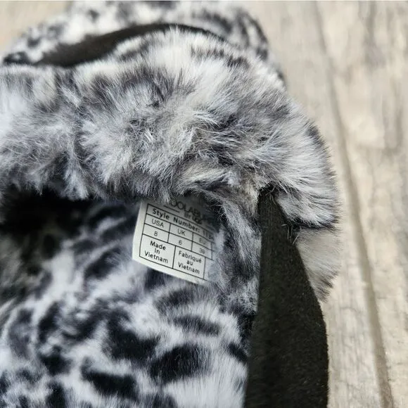 NWOT Koolaburra by UGG Black White Cheetah Adjustable Slide Sandals Fuzz'd Out