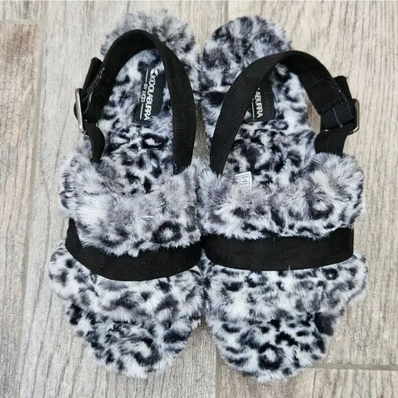 NWOT Koolaburra by UGG Black White Cheetah Adjustable Slide Sandals Fuzz'd Out