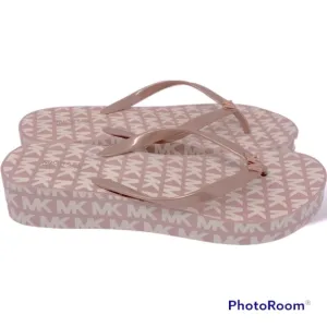 NWOT Michael Kors Bedford MK Logo Platform Wedge Flip Flop Sandals