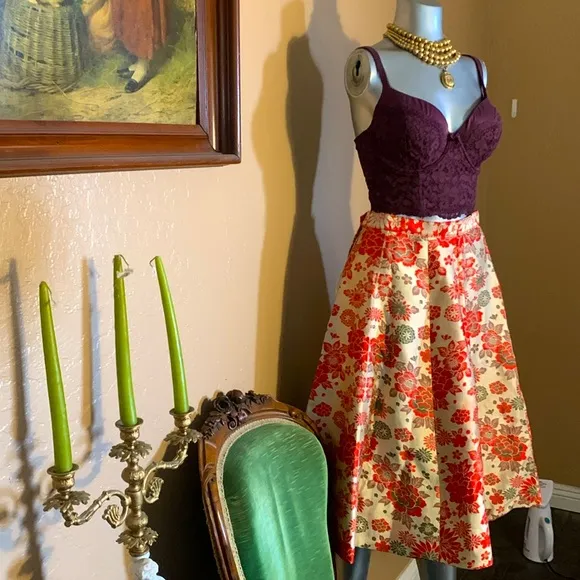 NWOT NORTHERN Anthropologie Jaquard Floral Midi Sirt.  Sz S