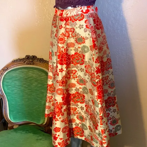 NWOT NORTHERN Anthropologie Jaquard Floral Midi Sirt.  Sz S