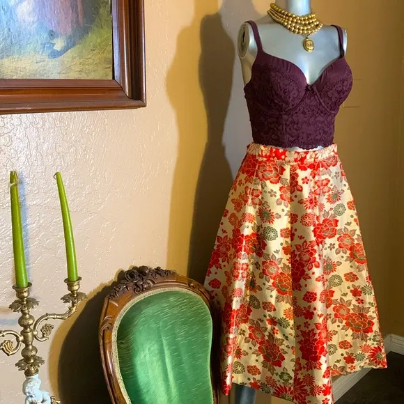 NWOT NORTHERN Anthropologie Jaquard Floral Midi Sirt.  Sz S