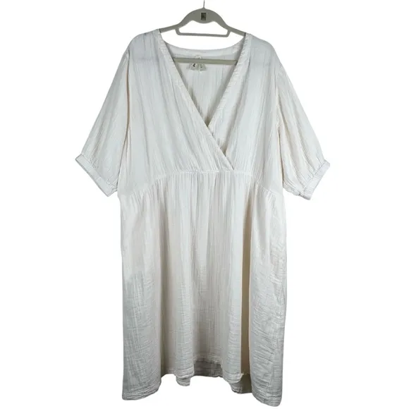 NWOT Pact 100% Organic Cotton Coastal Double Gauze Crossover Dress SZ XXXL