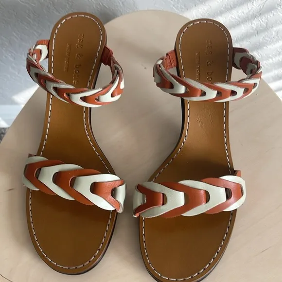 NWOT RAG &amp; BONE NWOB Infinity Mid Heel Camel Size 6 39 Leather Sandal Boho Chic