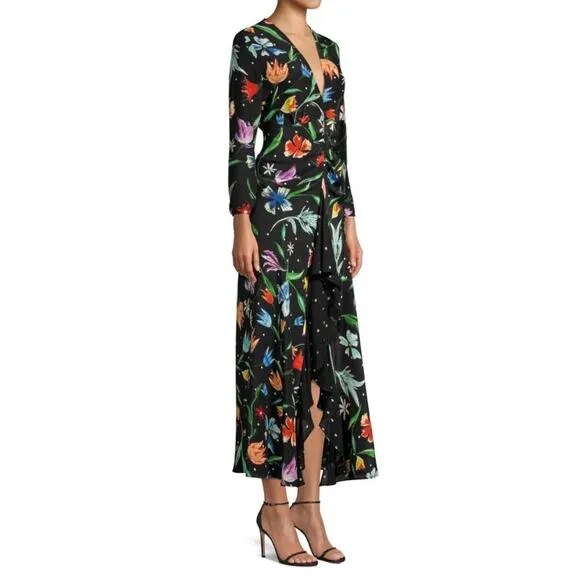 NWOT Rixo London Rose Cascading Ruffle and Open Back Silk Dress - sz MED