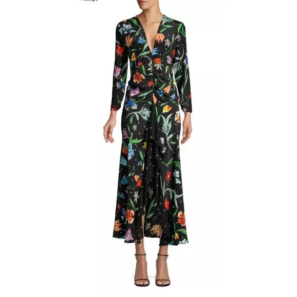 NWOT Rixo London Rose Cascading Ruffle and Open Back Silk Dress - sz MED