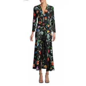 NWOT Rixo London Rose Cascading Ruffle and Open Back Silk Dress - sz MED