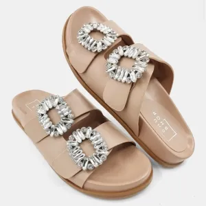 NWOT SHU SHOP Lola Nude Leather Sz 9 Double Strap Platform Slides Sandals