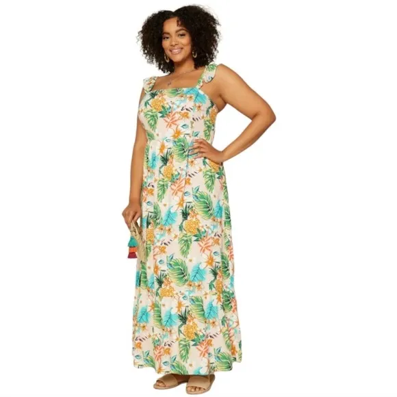 NWOT Skies Are Blue Elliot Pink Tropical  Botanical Floral Print Maxi Dress M