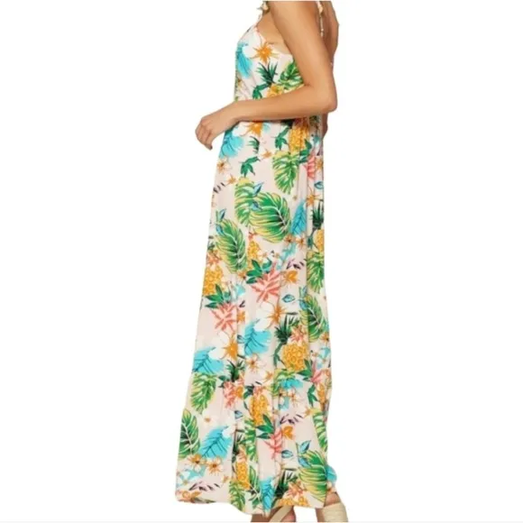 NWOT Skies Are Blue Elliot Pink Tropical  Botanical Floral Print Maxi Dress M