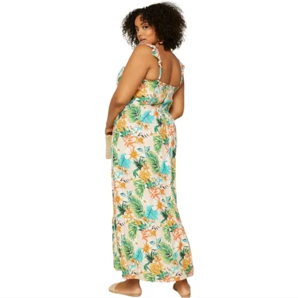 NWOT Skies Are Blue Elliot Pink Tropical  Botanical Floral Print Maxi Dress M