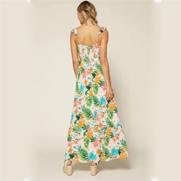 NWOT Skies Are Blue Elliot Pink Tropical  Botanical Floral Print Maxi Dress M