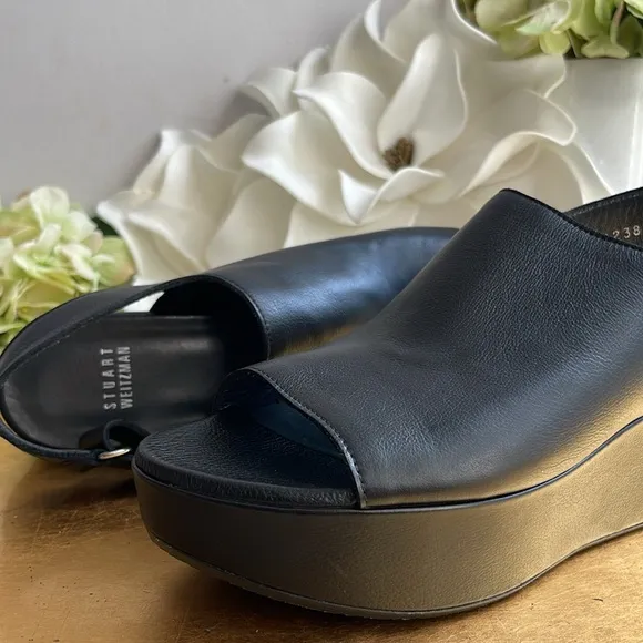 NWOT! Stuart Weitzman Platform Slingback Sandals in Black Calf Leather
