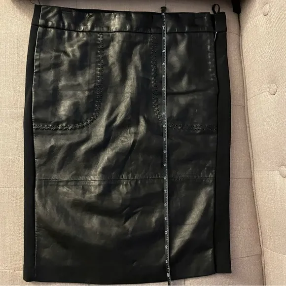 NWT $1055 Robert Cavalli Black Leather Panel Pencil Skirt Italian Size 40 U.S. 4