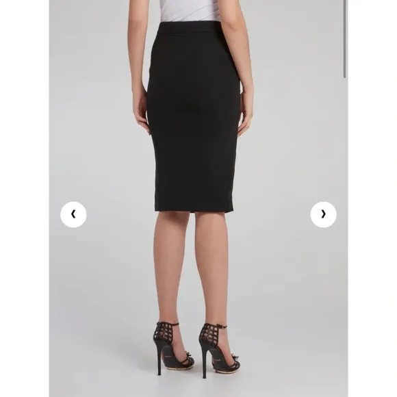 NWT $1055 Robert Cavalli Black Leather Panel Pencil Skirt Italian Size 40 U.S. 4