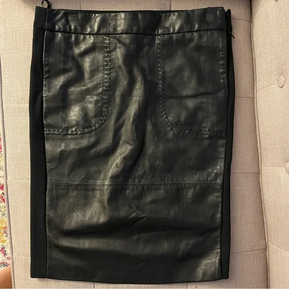 NWT $1055 Robert Cavalli Black Leather Panel Pencil Skirt Italian Size 40 U.S. 4