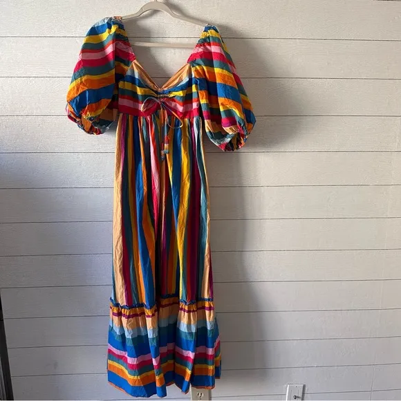 NWT $265 FARM RIO Striped Scarf Maxi Ruffled Dress Sz XS