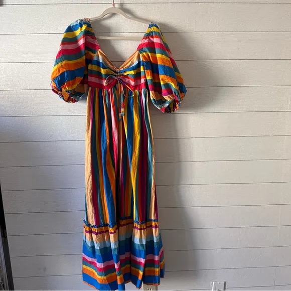 NWT $265 FARM RIO Striped Scarf Maxi Ruffled Dress Sz XS