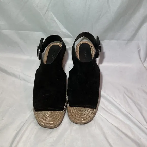 NWT $395 rag &amp; bone | Calla | Suede Wedge Sandals in Black | Size 9.5
