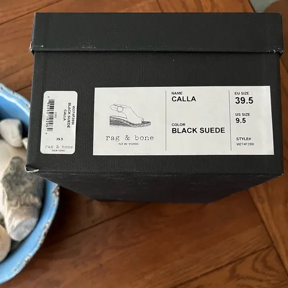 NWT $395 rag &amp; bone | Calla | Suede Wedge Sandals in Black | Size 9.5