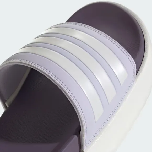 NWT Adidas ADILETTE PLATFORM SLIDES In Silver Dawn / Zero Metalic Shadow Violet