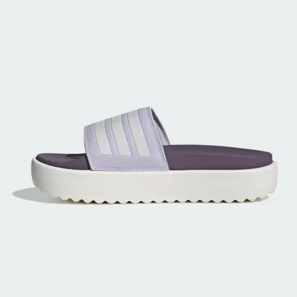 NWT Adidas ADILETTE PLATFORM SLIDES In Silver Dawn / Zero Metalic Shadow Violet